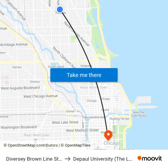 Diversey Brown Line Station (East) to Depaul University (The Loop Campus) map