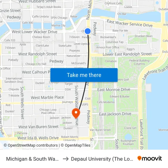 Michigan & South Water (South) to Depaul University (The Loop Campus) map