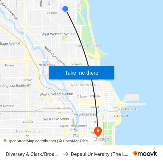 Diversey & Clark/Broadway (West) to Depaul University (The Loop Campus) map