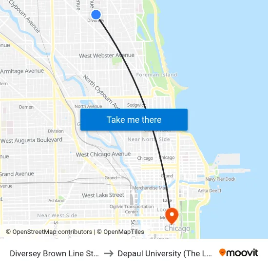 Diversey Brown Line Station (West) to Depaul University (The Loop Campus) map