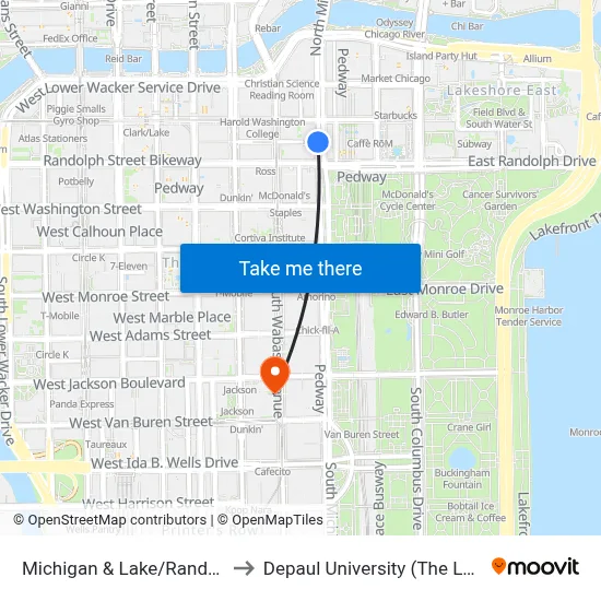 Michigan & Lake/Randolph (South) to Depaul University (The Loop Campus) map