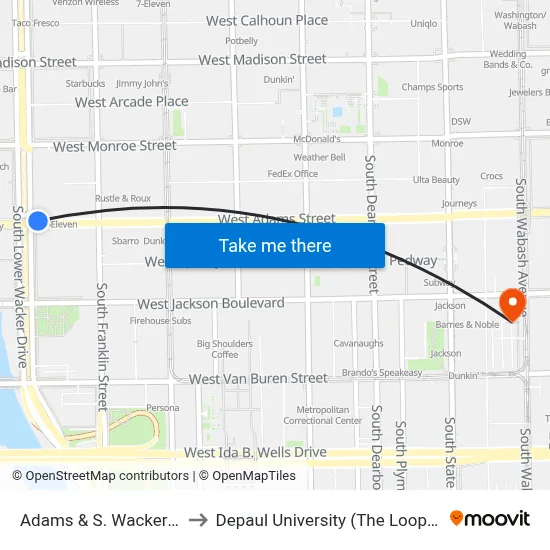 Adams & S. Wacker (West) to Depaul University (The Loop Campus) map