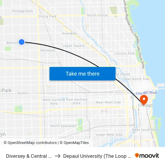 Diversey & Central (West) to Depaul University (The Loop Campus) map