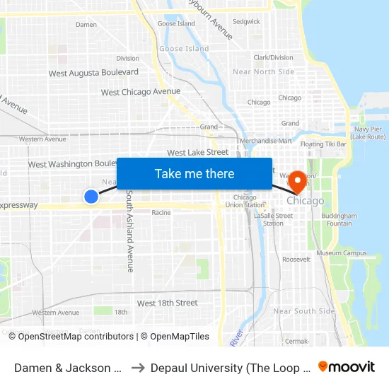 Damen & Jackson (North) to Depaul University (The Loop Campus) map