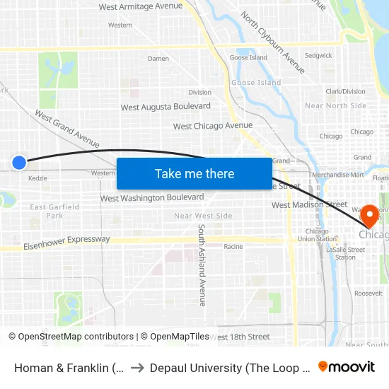 Homan & Franklin (South) to Depaul University (The Loop Campus) map