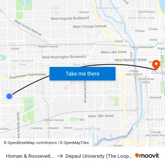 Homan & Roosevelt (North) to Depaul University (The Loop Campus) map