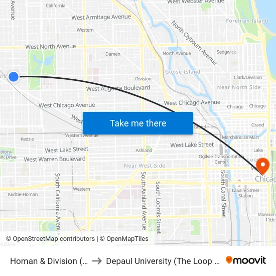 Homan & Division (North) to Depaul University (The Loop Campus) map