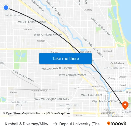 Kimball & Diversey/Milwaukee (North) to Depaul University (The Loop Campus) map
