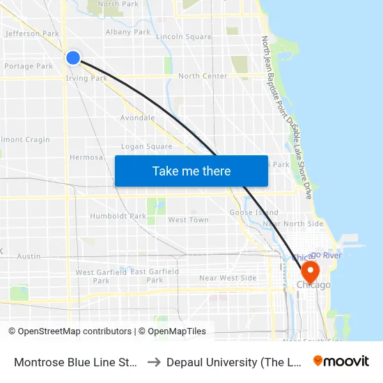 Montrose Blue Line Station (West) to Depaul University (The Loop Campus) map