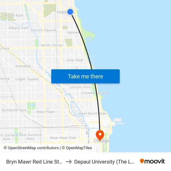 Bryn Mawr Red Line Station (East) to Depaul University (The Loop Campus) map