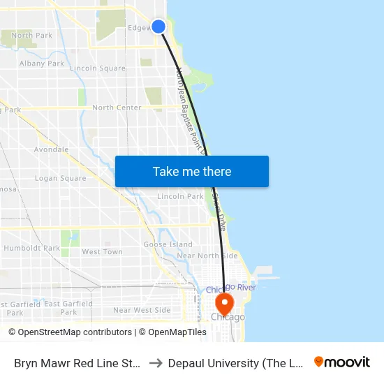 Bryn Mawr Red Line Station (West) to Depaul University (The Loop Campus) map