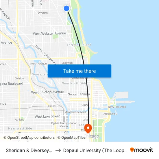 Sheridan & Diversey (North) to Depaul University (The Loop Campus) map