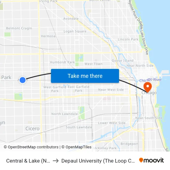 Central & Lake (North) to Depaul University (The Loop Campus) map