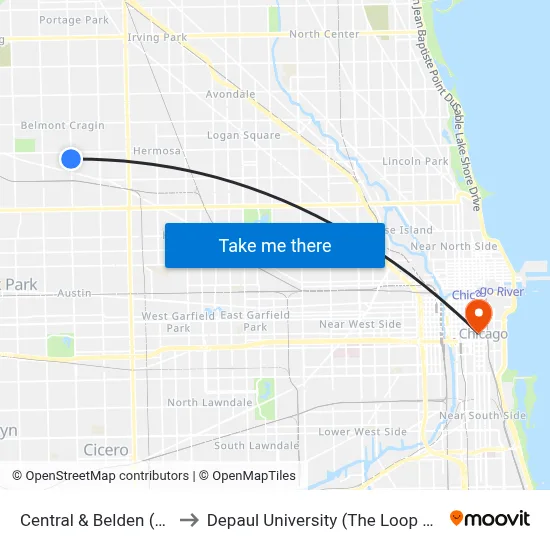 Central & Belden (North) to Depaul University (The Loop Campus) map