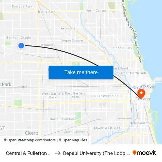 Central & Fullerton (North) to Depaul University (The Loop Campus) map