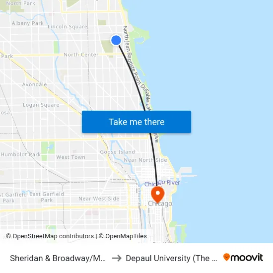 Sheridan & Broadway/Montrose (North) to Depaul University (The Loop Campus) map