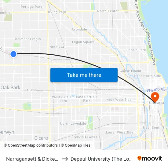 Narragansett & Dickens (North) to Depaul University (The Loop Campus) map