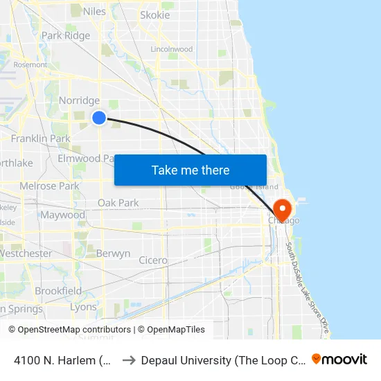 4100 N. Harlem (North) to Depaul University (The Loop Campus) map