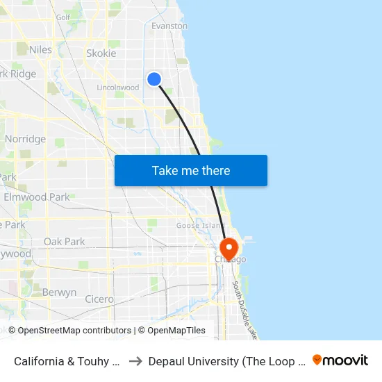 California & Touhy (South) to Depaul University (The Loop Campus) map
