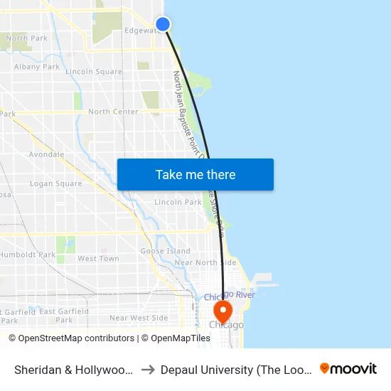 Sheridan & Hollywood (North) to Depaul University (The Loop Campus) map