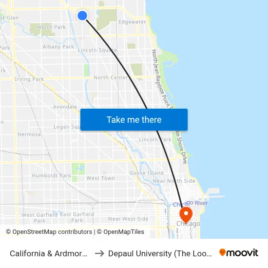 California & Ardmore (North) to Depaul University (The Loop Campus) map