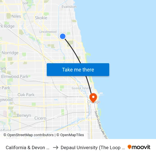 California & Devon (North) to Depaul University (The Loop Campus) map