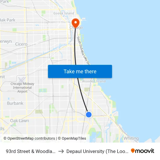 93rd Street & Woodlawn (East) to Depaul University (The Loop Campus) map