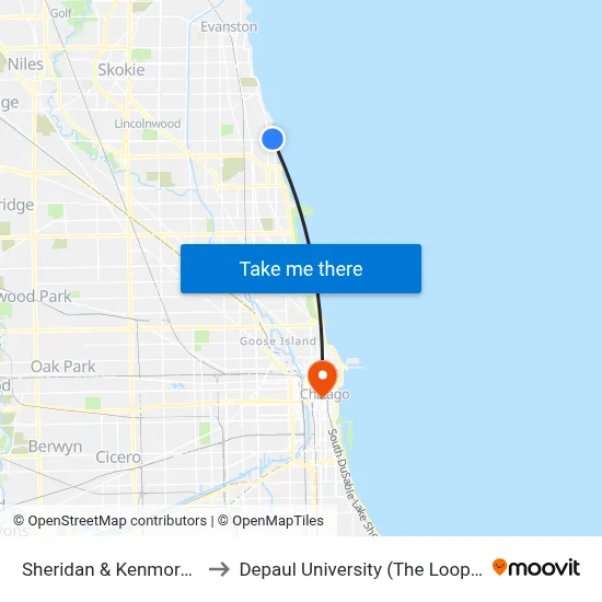 Sheridan & Kenmore (West) to Depaul University (The Loop Campus) map