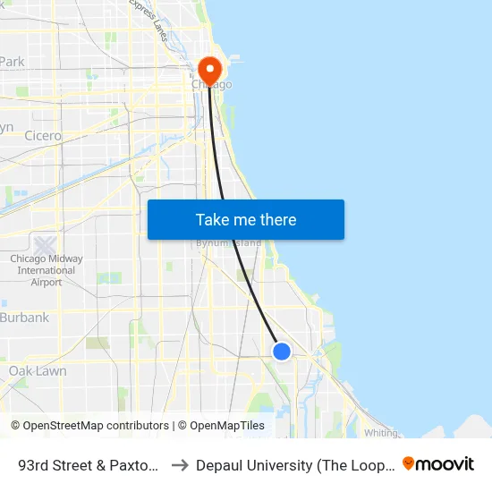 93rd Street & Paxton (West) to Depaul University (The Loop Campus) map