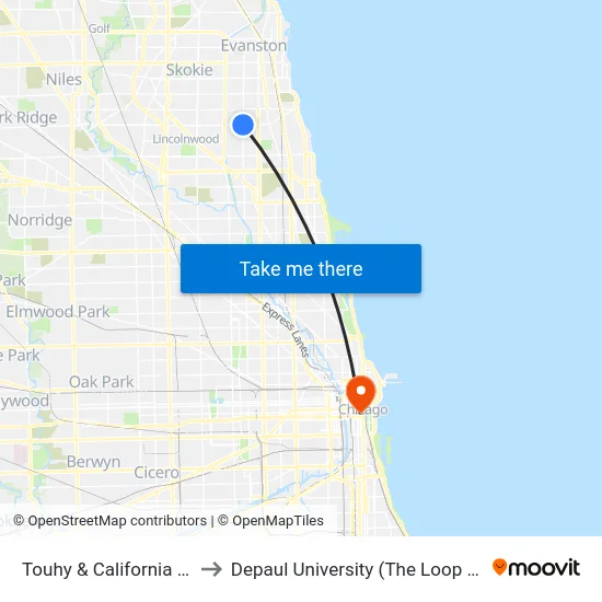 Touhy & California (West) to Depaul University (The Loop Campus) map