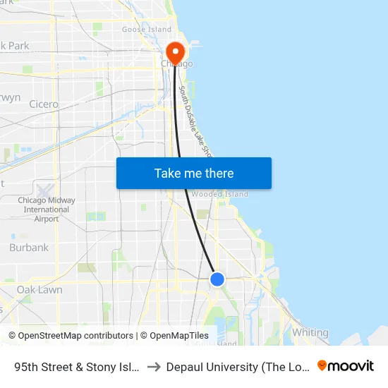 95th Street & Stony Island (West) to Depaul University (The Loop Campus) map
