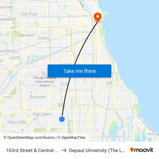 103rd Street & Central Park (West) to Depaul University (The Loop Campus) map