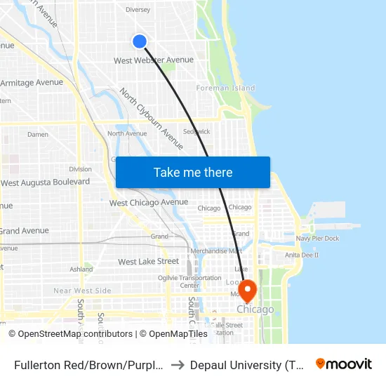 Fullerton Red/Brown/Purple Line Station (West) to Depaul University (The Loop Campus) map