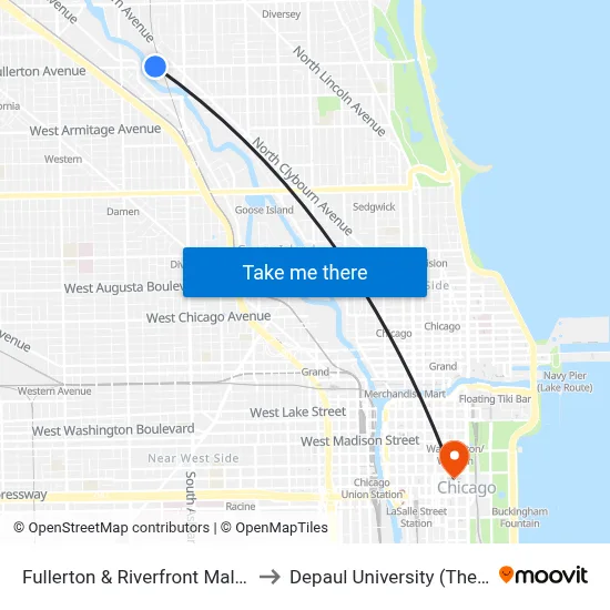 Fullerton & Riverfront Mall (1800 W) (West) to Depaul University (The Loop Campus) map
