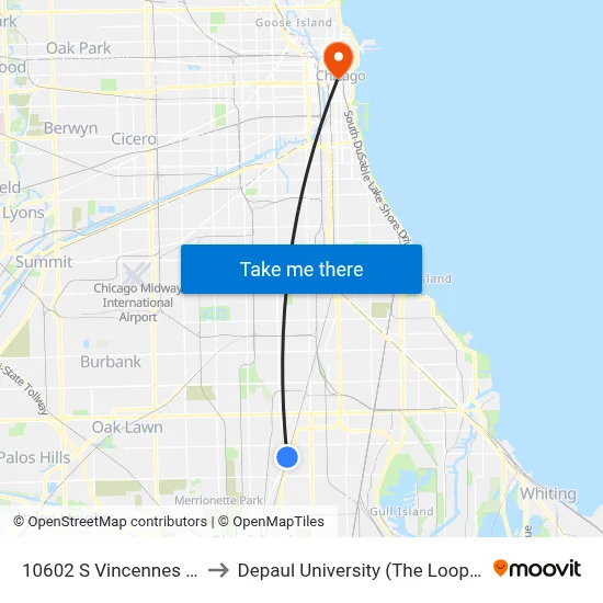 10602 S Vincennes (North) to Depaul University (The Loop Campus) map