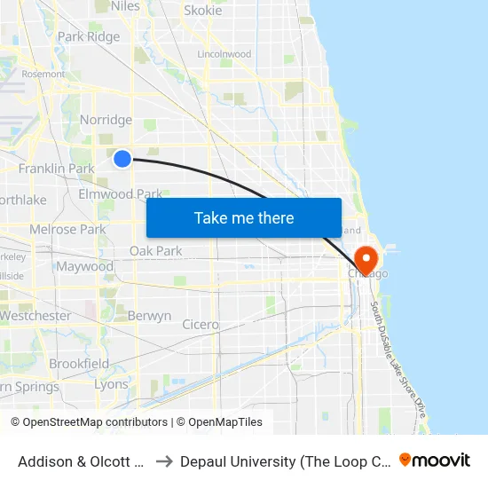 Addison & Olcott (East) to Depaul University (The Loop Campus) map