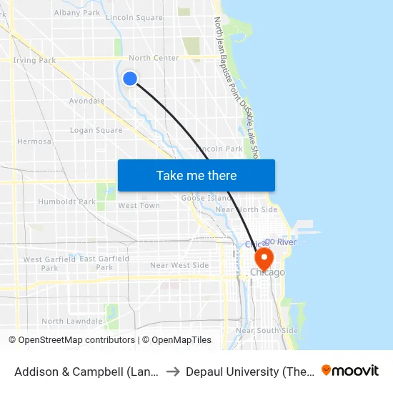 Addison & Campbell (Lane Tech Hs) (East) to Depaul University (The Loop Campus) map