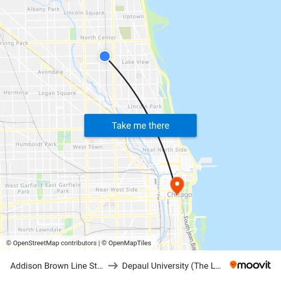 Addison Brown Line Station (East) to Depaul University (The Loop Campus) map
