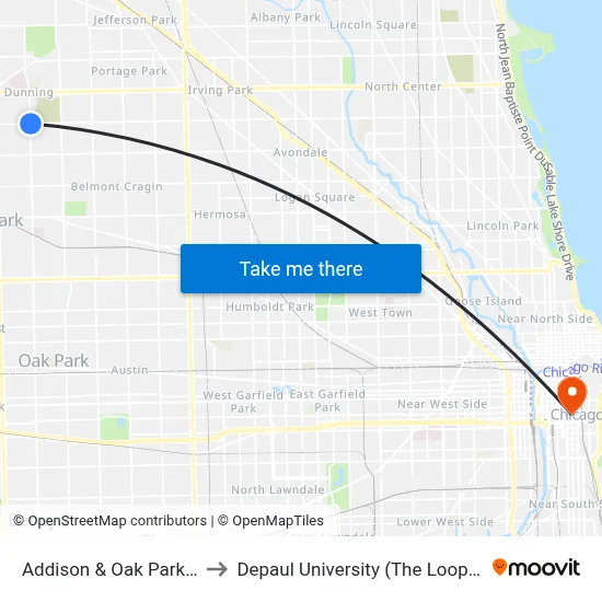Addison & Oak Park (West) to Depaul University (The Loop Campus) map