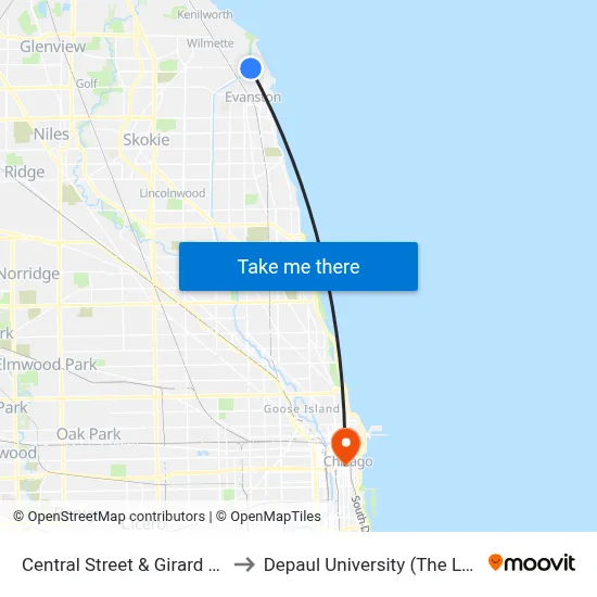 Central Street & Girard (Purple Line) to Depaul University (The Loop Campus) map