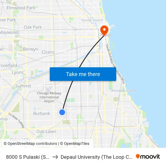8000 S Pulaski (South) to Depaul University (The Loop Campus) map
