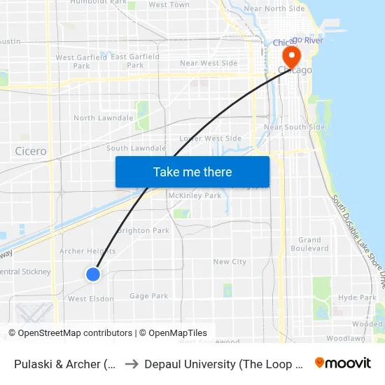 Pulaski & Archer (North) to Depaul University (The Loop Campus) map