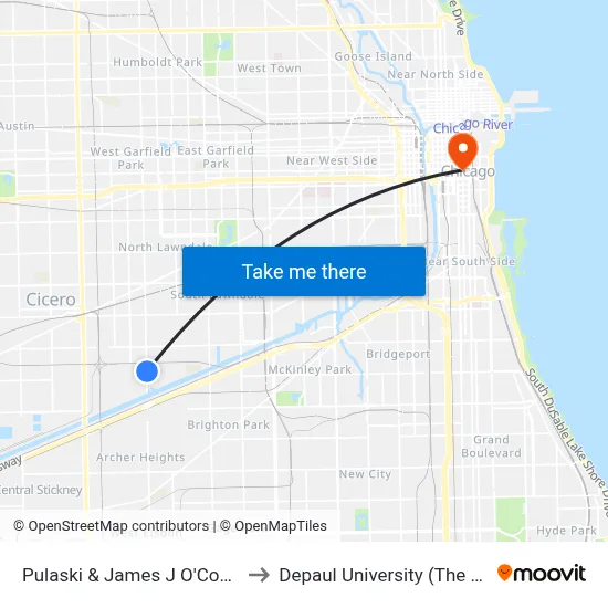 Pulaski & James J O'Connor Rd (North) to Depaul University (The Loop Campus) map