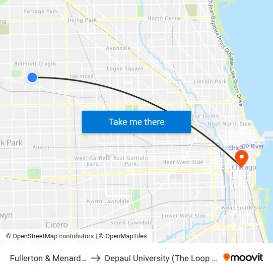 Fullerton & Menard (East) to Depaul University (The Loop Campus) map