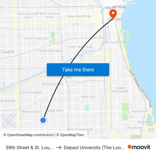 59th Street & St. Louis (West) to Depaul University (The Loop Campus) map