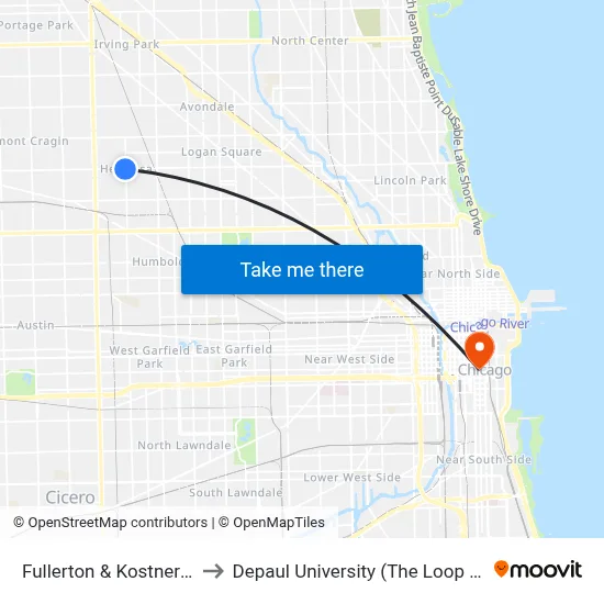 Fullerton & Kostner (East) to Depaul University (The Loop Campus) map