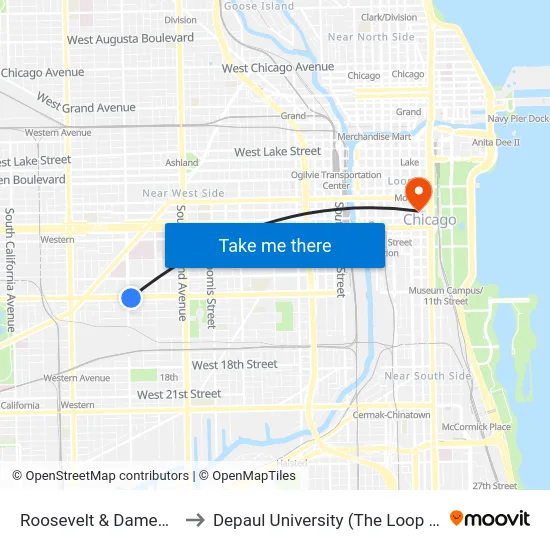 Roosevelt & Damen (East) to Depaul University (The Loop Campus) map