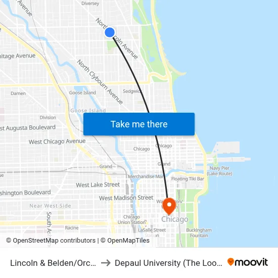 Lincoln & Belden/Orchard (Se) to Depaul University (The Loop Campus) map