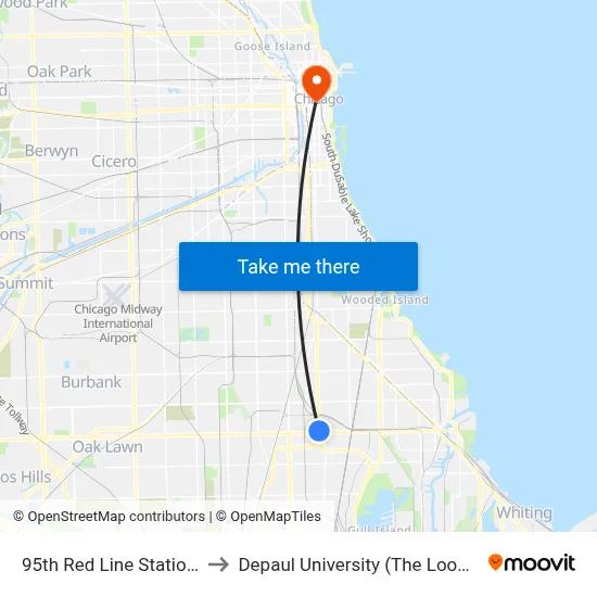 95th Red Line Station (East) to Depaul University (The Loop Campus) map