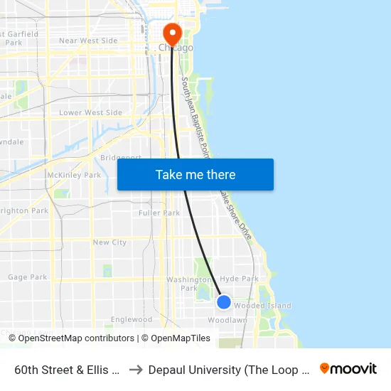 60th Street & Ellis (West) to Depaul University (The Loop Campus) map